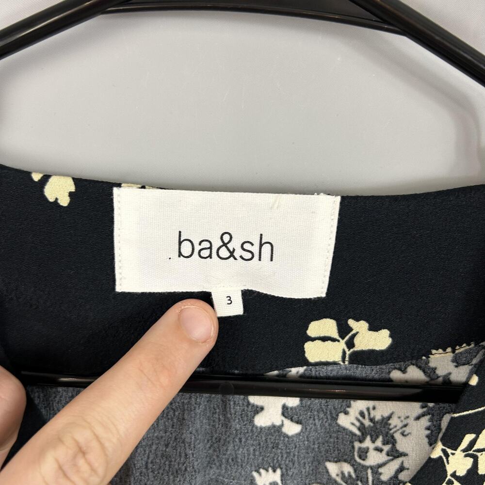 Ba&sh Dress 3 Floral Wrap Maxi Black V Neck 3/4 Sleeve Boho Chic Feminine Party - Picture 4 of 9